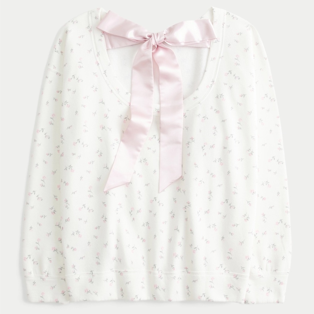 Hollister Oversized Back Bow floral Sweatshirt coquette cottage core M - Picture 2 of 6